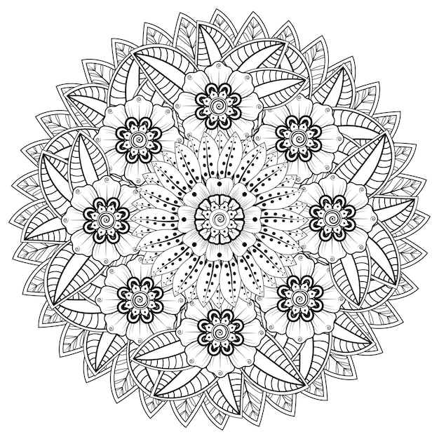 Patrón circular en forma de mandala con flor para henna mehndi