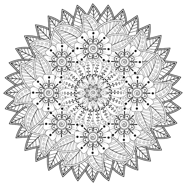 Patrón circular en forma de mandala con flor para henna mehndi