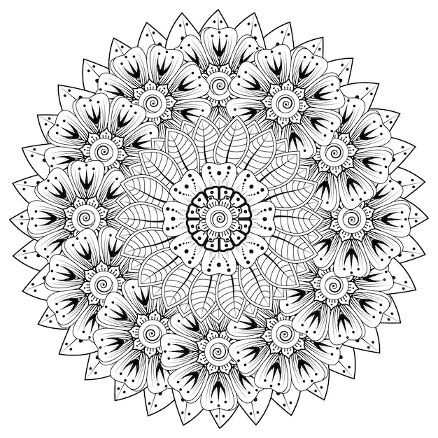 Patrón circular en forma de mandala con flor para henna mehndi