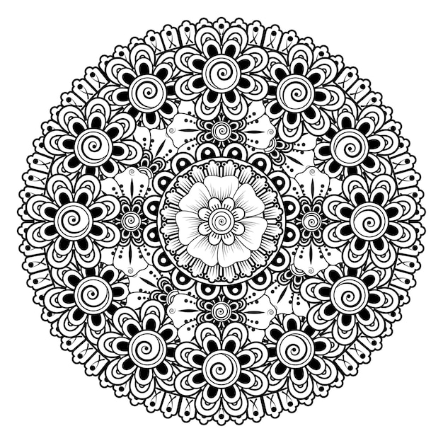 Patrón circular en forma de mandala con flor. ornamento decorativo en la página para colorear de estilo étnico oriental