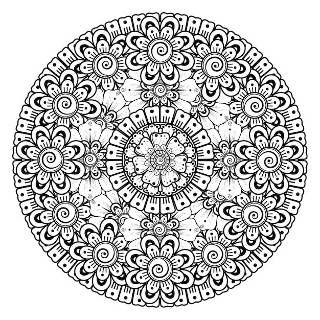 Patrón circular en forma de mandala con flor. ornamento decorativo en la página para colorear de estilo étnico oriental