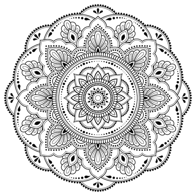 Patrón circular en forma de mandala para henna, mehndi, tatuaje, decoración. adorno marco decorativo en estilo oriental étnico. página de libro para colorear.