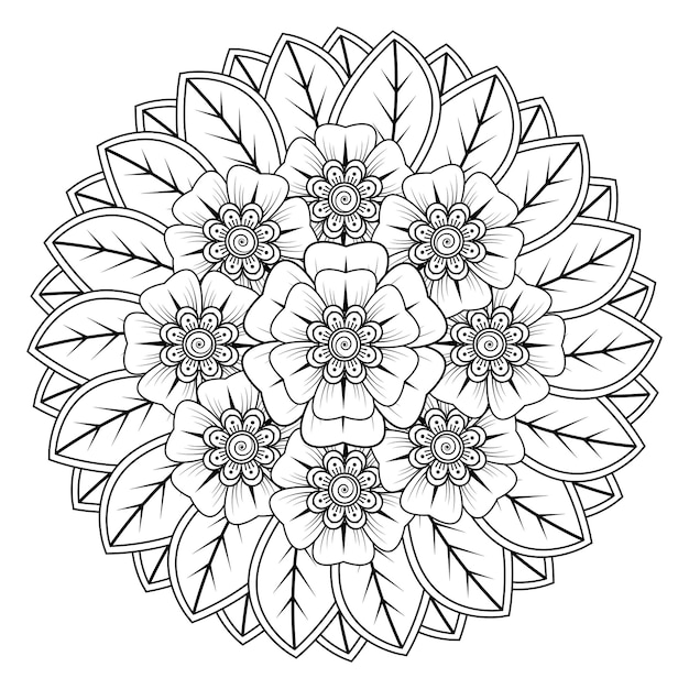 Patrón circular en forma de mandala para Henna, Mehndi, tatuaje, decoración. Página del libro para colorear.