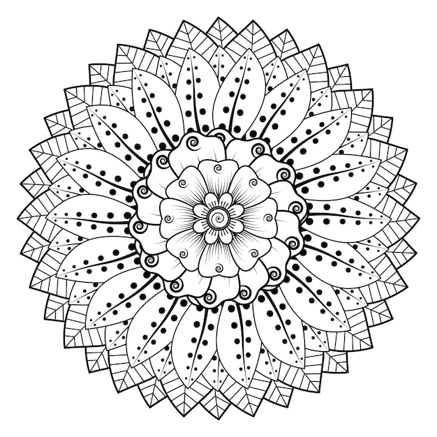Patrón circular en forma de mandala para Henna, Mehndi, tatuaje, decoración. Página del libro para colorear.