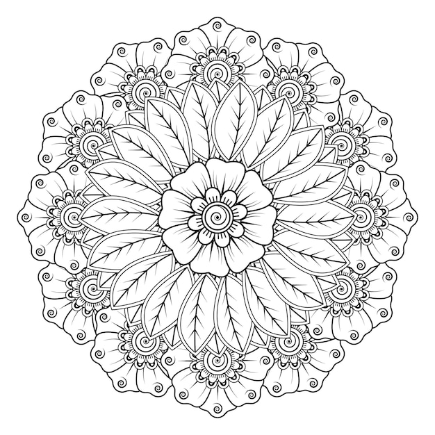 Patrón circular en forma de mandala para Henna, Mehndi, tatuaje, decoración. Página del libro para colorear.
