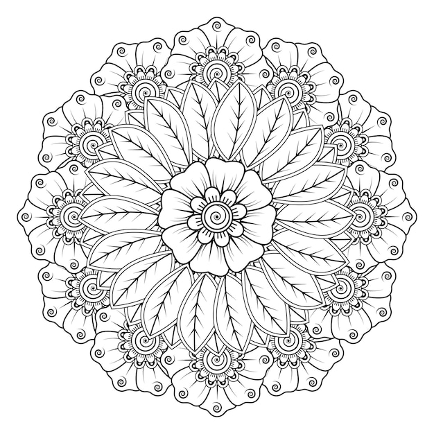 Patrón circular en forma de mandala para henna, mehndi, tatuaje, decoración. página del libro para colorear.