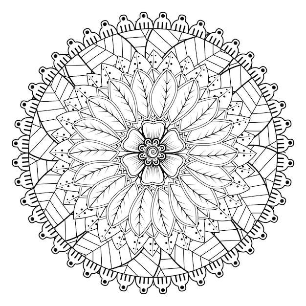 Patrón circular en forma de mandala para Henna, Mehndi, tatuaje, decoración. Página del libro para colorear.