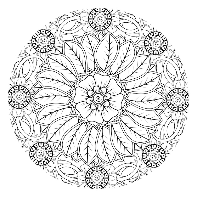 Patrón circular en forma de mandala para henna, mehndi, tatuaje, decoración. página del libro para colorear.