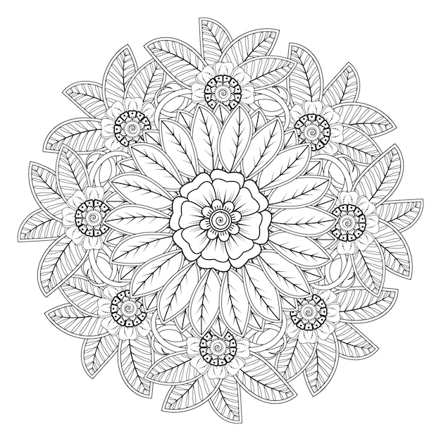 Patrón circular en forma de mandala para Henna, Mehndi, tatuaje, decoración. Página del libro para colorear.