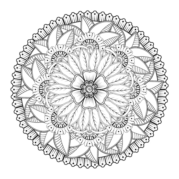 Patrón circular en forma de mandala para Henna, Mehndi, tatuaje, decoración. Página del libro para colorear.