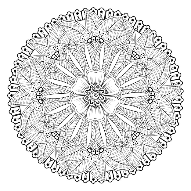 Patrón circular en forma de mandala para Henna, Mehndi, tatuaje, decoración. Página del libro para colorear.