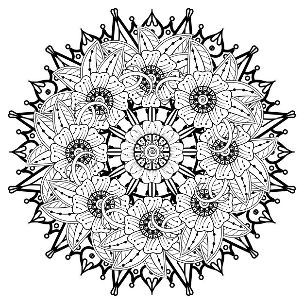 Patrón circular en forma de mandala para Henna, Mehndi, tatuaje, decoración. Página del libro para colorear.