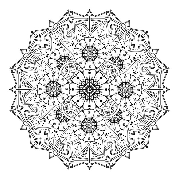 Patrón circular en forma de mandala para Henna, Mehndi, tatuaje, decoración. Página del libro para colorear.