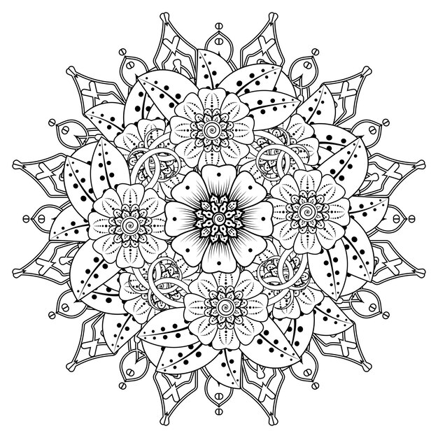 Patrón circular en forma de mandala para Henna, Mehndi, tatuaje, decoración. Página del libro para colorear.