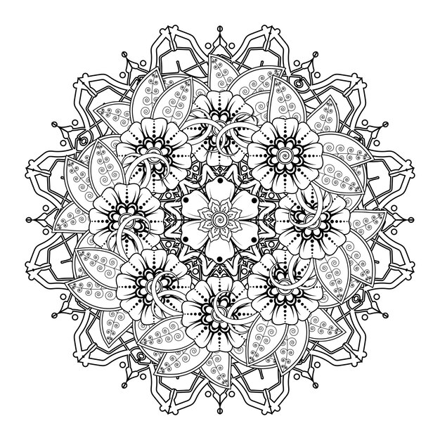 Patrón circular en forma de mandala para Henna, Mehndi, tatuaje, decoración. Página del libro para colorear.