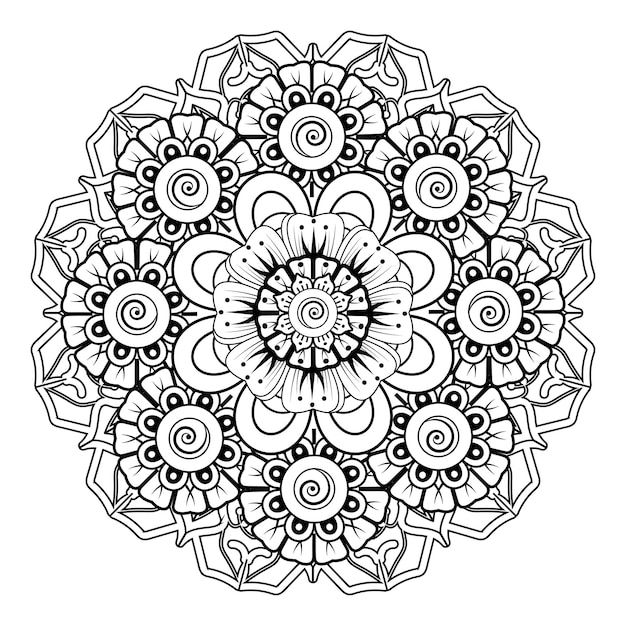 Patrón circular en forma de mandala para Henna, Mehndi, tatuaje, decoración. Página del libro para colorear.