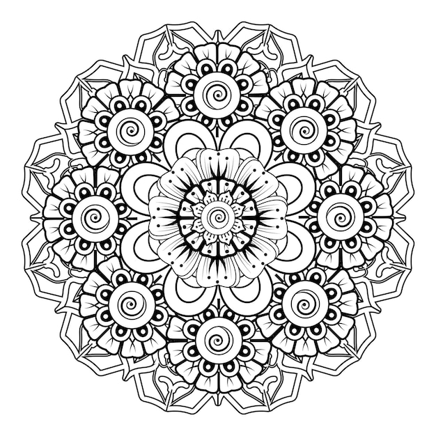 Patrón circular en forma de mandala para Henna, Mehndi, tatuaje, decoración. Página del libro para colorear.