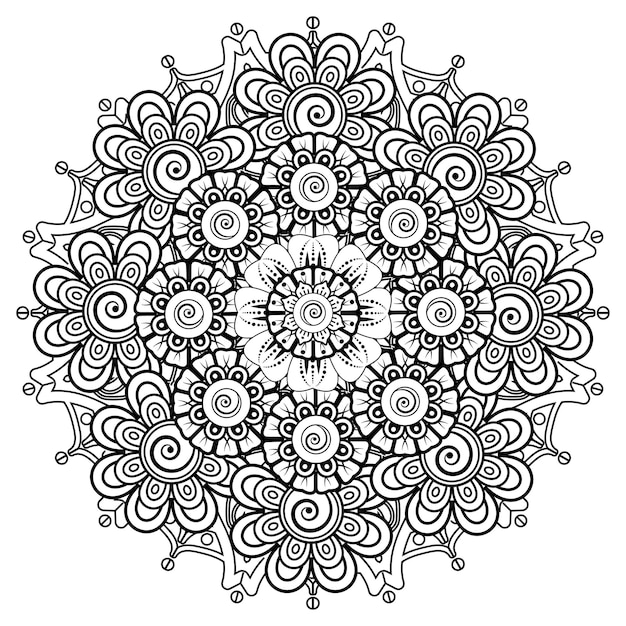 Patrón circular en forma de mandala para henna, mehndi, tatuaje, decoración. página del libro para colorear.