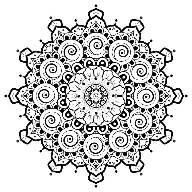 Patrón circular en forma de mandala para Henna, Mehndi, tatuaje, decoración. Página del libro para colorear.