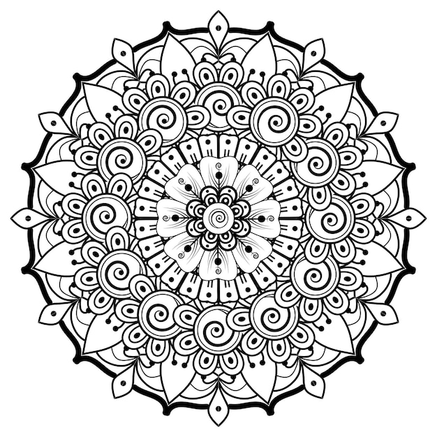 Patrón circular en forma de mandala para henna, mehndi, tatuaje, decoración. página del libro para colorear.