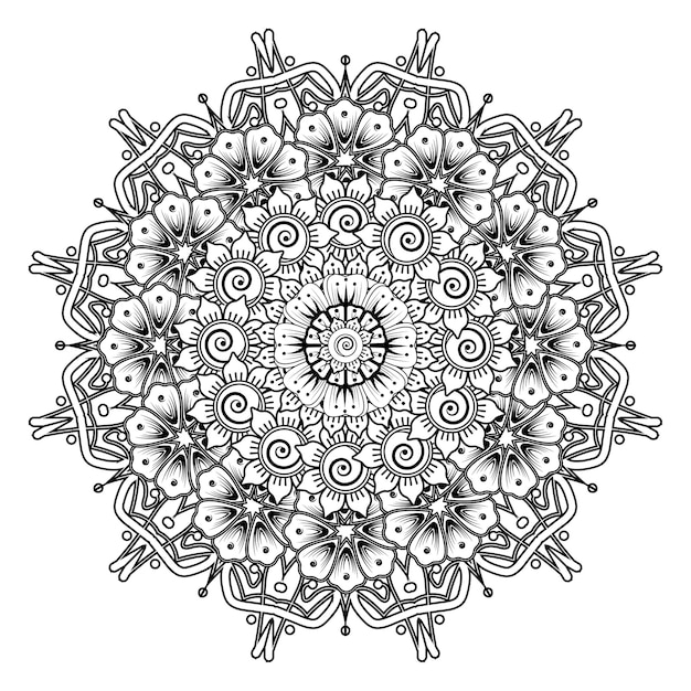 Patrón circular en forma de mandala para henna, mehndi, tatuaje, decoración. página del libro para colorear.