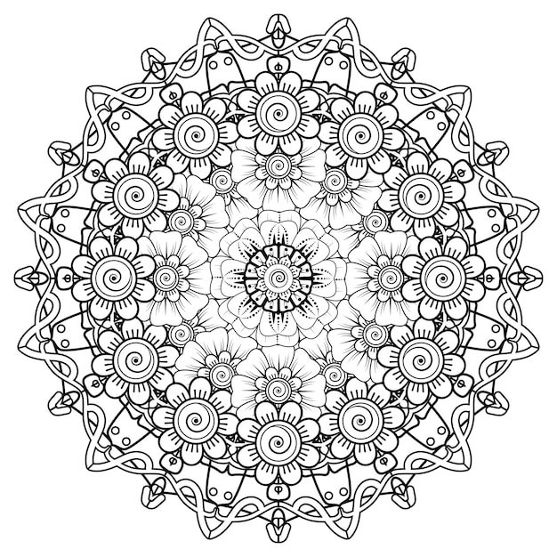 Patrón circular en forma de mandala para henna, mehndi, tatuaje, decoración. página del libro para colorear.