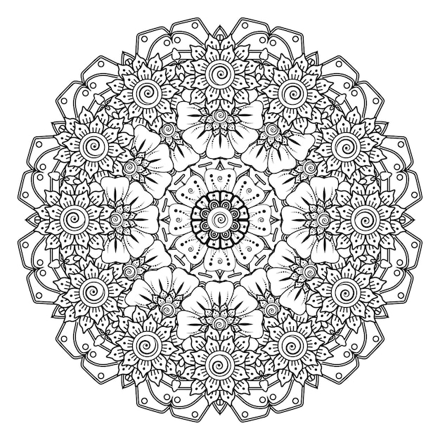 Patrón circular en forma de mandala para henna, mehndi, tatuaje, decoración. página del libro para colorear.