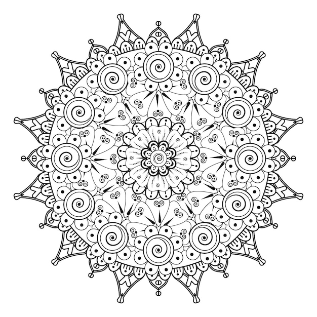 Patrón circular en forma de mandala para henna, mehndi, tatuaje, decoración. página del libro para colorear.