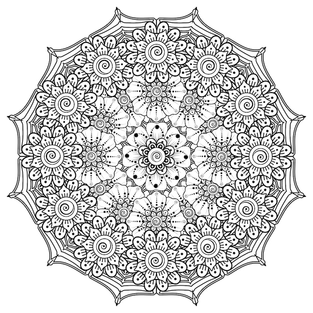 Patrón circular en forma de mandala para Henna, Mehndi, tatuaje, decoración. Página del libro para colorear.