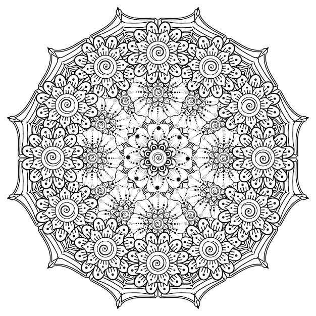 Patrón circular en forma de mandala para Henna, Mehndi, tatuaje, decoración. Página del libro para colorear.