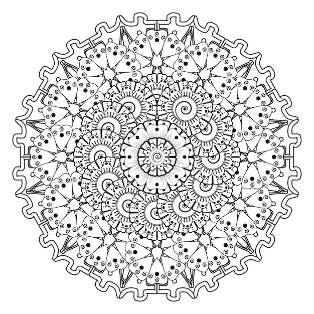 Patrón circular en forma de mandala para Henna, Mehndi, tatuaje, decoración. Página del libro para colorear.