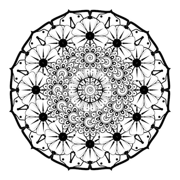 Patrón circular en forma de mandala para Henna, Mehndi, tatuaje, decoración. Página del libro para colorear.