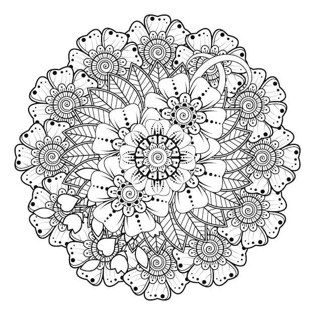 Patrón circular en forma de mandala para Henna, Mehndi, tatuaje, decoración. Página del libro para colorear.