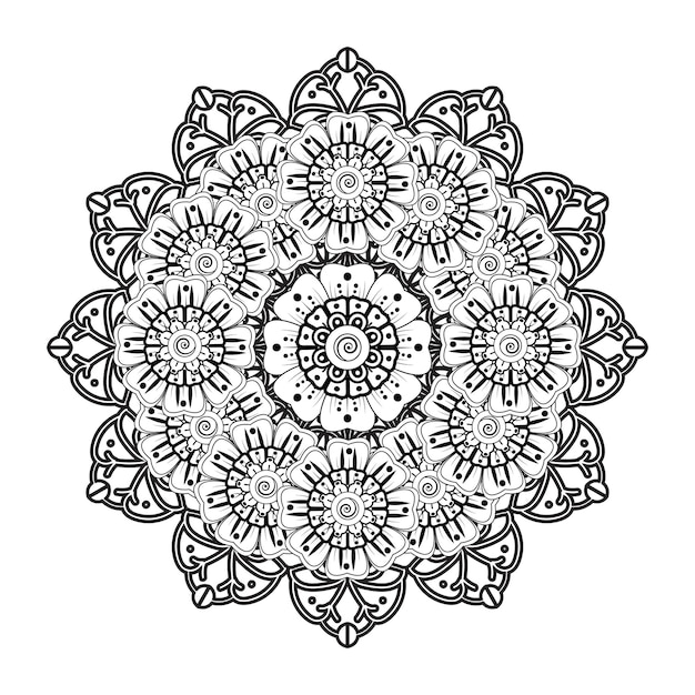 Patrón circular en forma de mandala para Henna, Mehndi, tatuaje, decoración. Página del libro para colorear.
