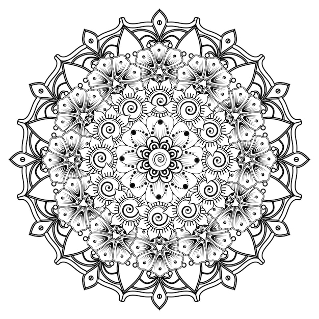 Patrón circular en forma de mandala para Henna, Mehndi, tatuaje, decoración. Página del libro para colorear.