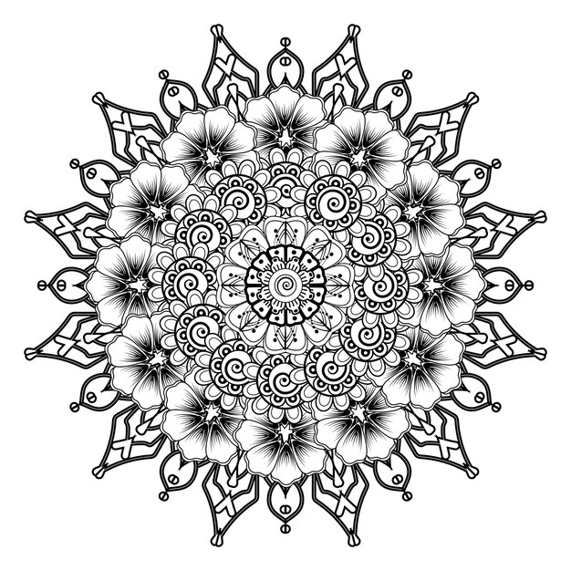 Patrón circular en forma de mandala para Henna, Mehndi, tatuaje, decoración. Página del libro para colorear.
