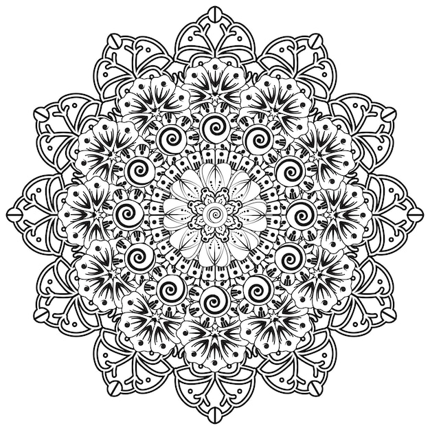 Patrón circular en forma de mandala para henna, mehndi, tatuaje, decoración. página del libro para colorear.