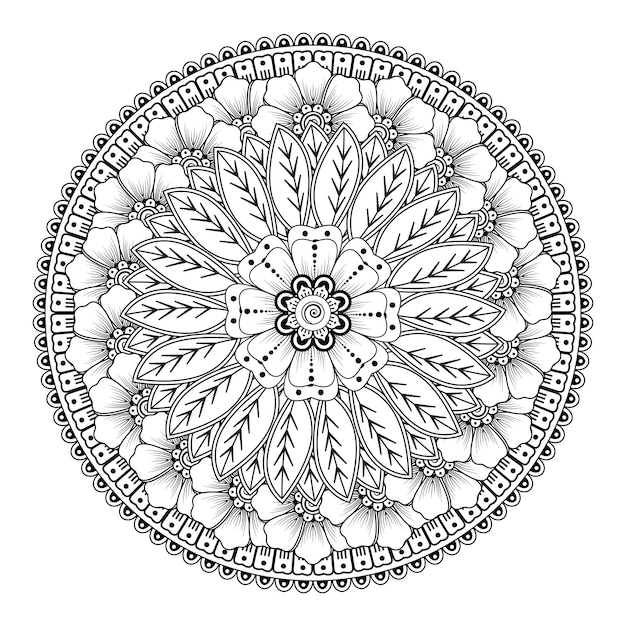 Patrón circular en forma de mandala para Henna, Mehndi, tatuaje, decoración. Página del libro para colorear.