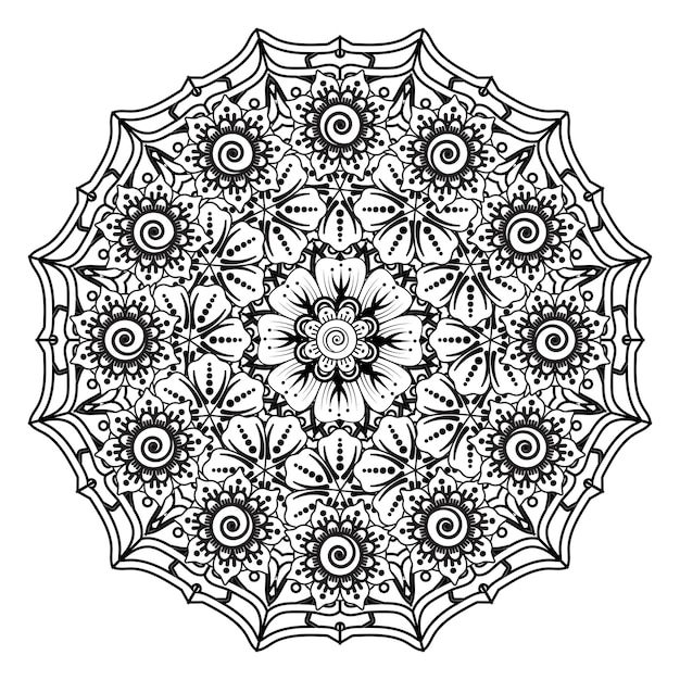 Patrón circular en forma de mandala para Henna, Mehndi, tatuaje, decoración. Página del libro para colorear.