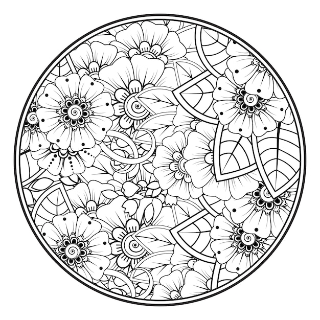 Patrón circular en forma de mandala para Henna, Mehndi, tatuaje, decoración. Página del libro para colorear.