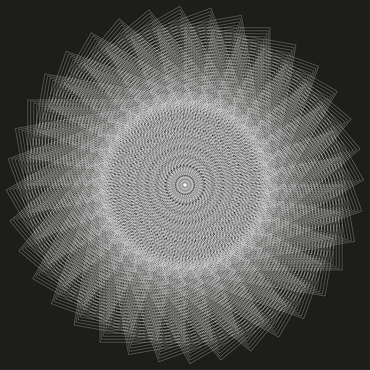 Vector patrón de círculo en espiral abstracto forma vectorial composición de líneas radiales gráfico monocromático hipnótico