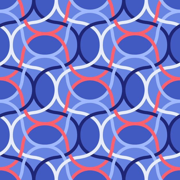 Patrón de círculos geométricos entrelazados en azul y rojo