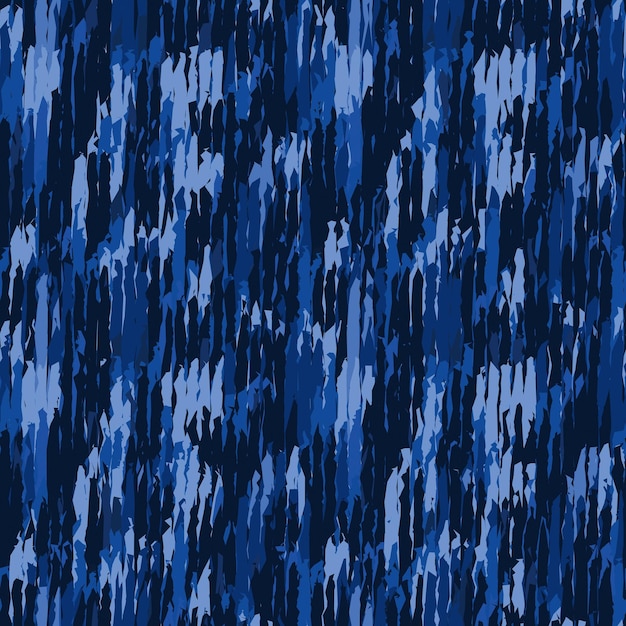 Vector patrón clásico azul sin costuras rayas teñidas variadas de fondo de denim índigo tejido ikat