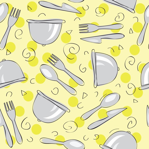 Patrón de cocina transparente dibujado a mano - ilustración vectorial