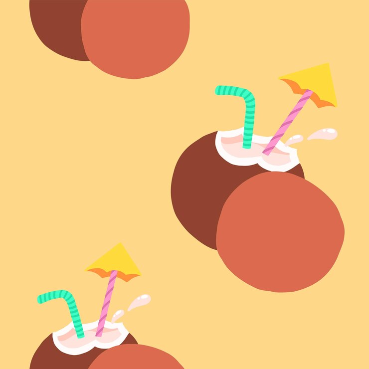 Vector patrón de cóctel de bebida de coco en estilo de dibujos animados