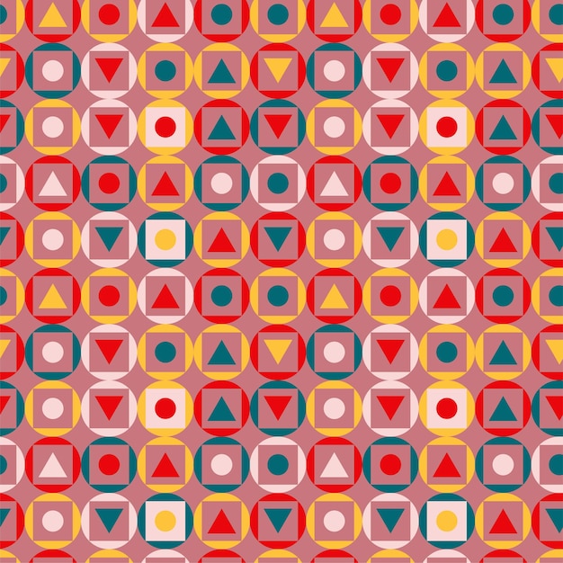 patrón de color geométrico círculos cuadrados triángulos, rojo, amarillo, azul