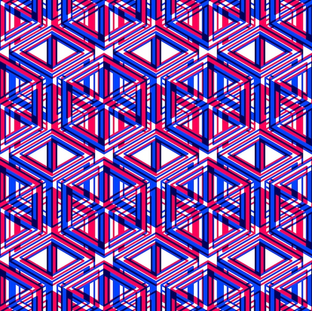 Patrón de colores continuo ilusorio, fondo abstracto decorativo con figuras geométricas 3d. El telón de fondo ornamental transparente y brillante se puede utilizar para el diseño y la industria textil.