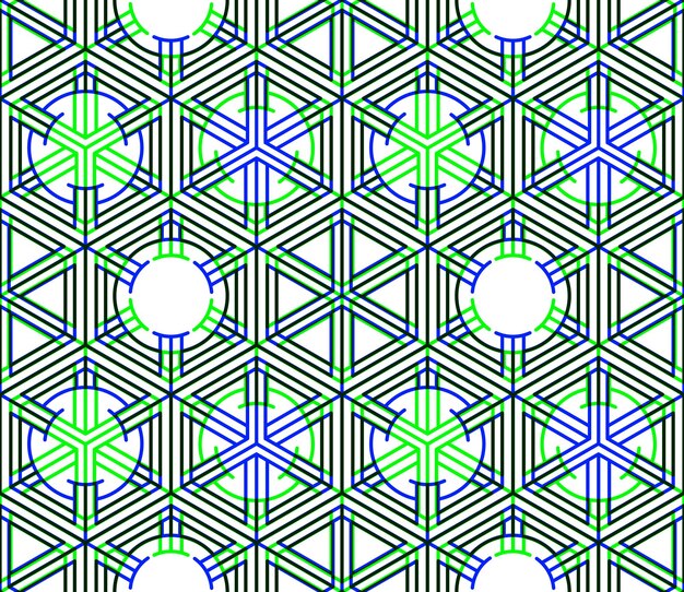 Patrón de colores continuo ilusorio, fondo abstracto decorativo con figuras geométricas 3d. El telón de fondo ornamental transparente y brillante se puede utilizar para el diseño y la industria textil.