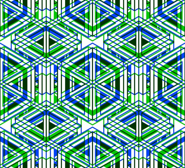 Patrón de colores continuo ilusorio, fondo abstracto decorativo con figuras geométricas 3d. El telón de fondo ornamental transparente y brillante se puede utilizar para el diseño y la industria textil.