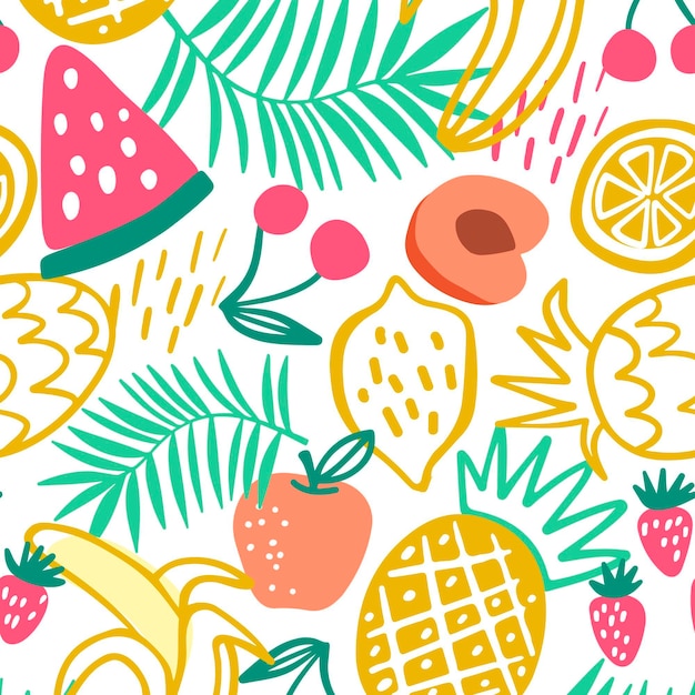 Vector patrón de coloridas frutas dibujadas